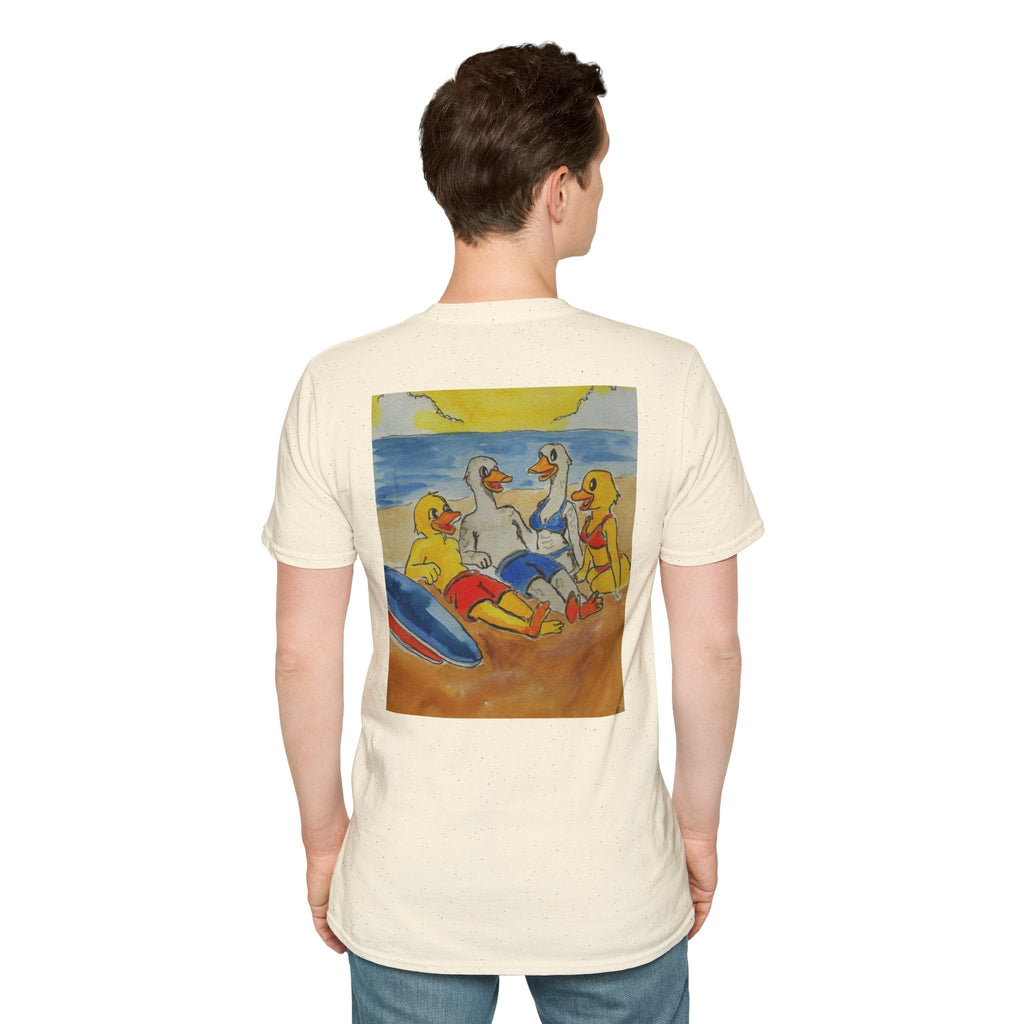 “Beach Day – Robert & Crew” Premium Tee T-Shirt hand painted duck art card, collectible mini art, travel souvenir, cruise gift idea - The Duck & Compass Society