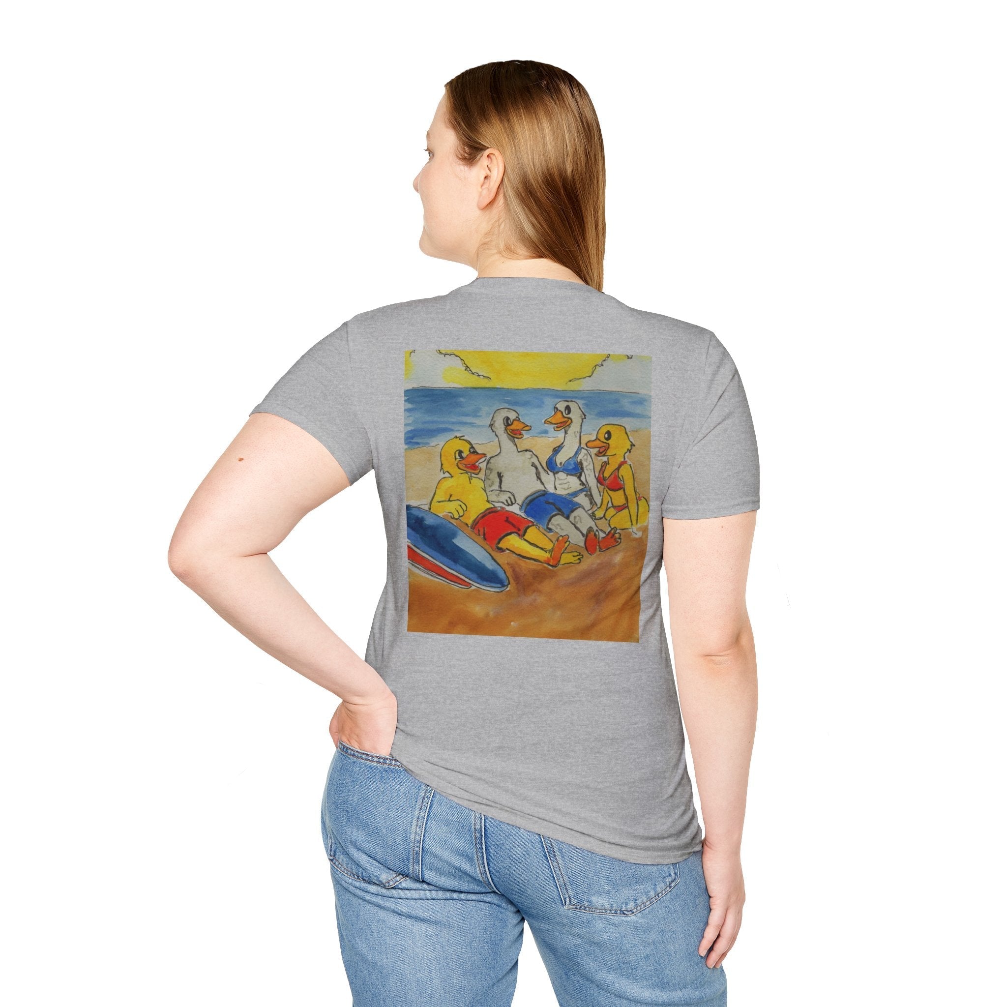 “Beach Day – Robert & Crew” Premium Tee T-Shirt hand painted duck art card, collectible mini art, travel souvenir, cruise gift idea - The Duck & Compass Society