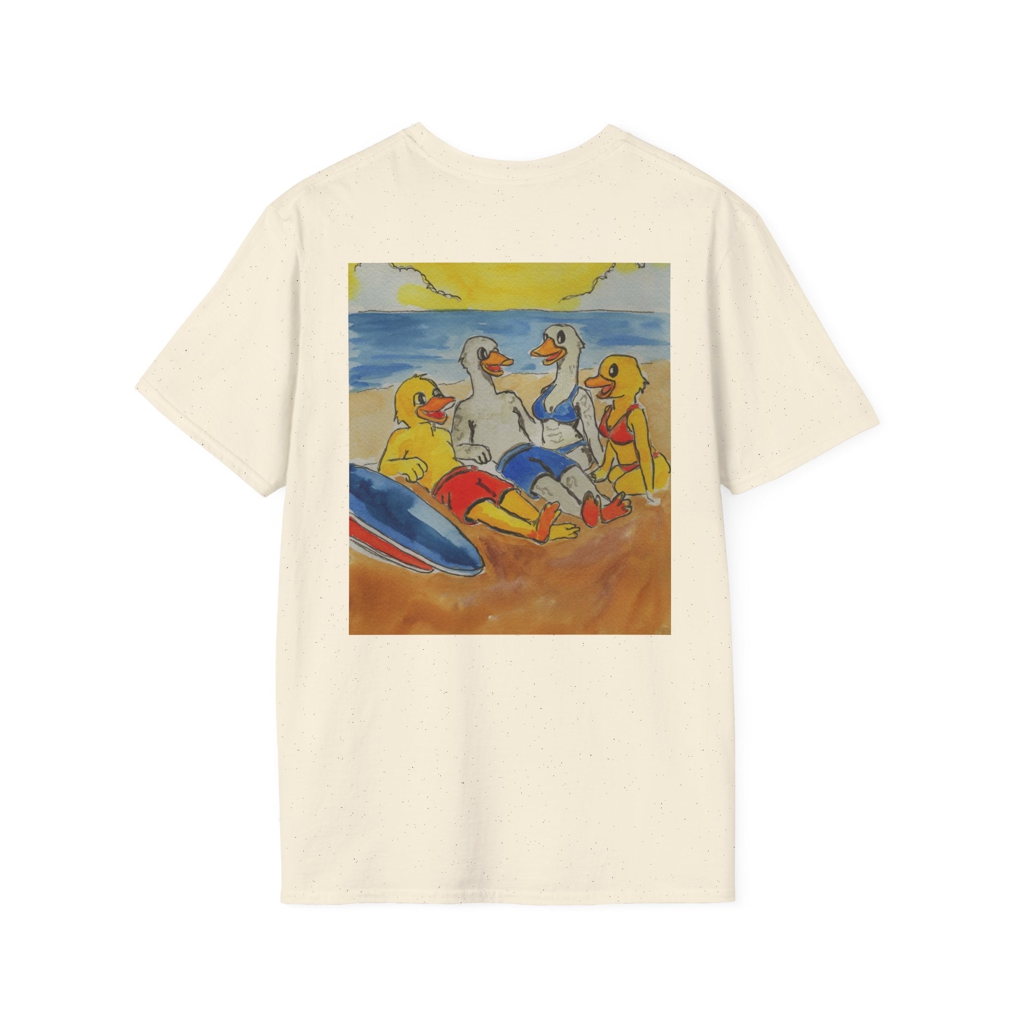 “Beach Day – Robert & Crew” Premium Tee T-Shirt hand painted duck art card, collectible mini art, travel souvenir, cruise gift idea - The Duck & Compass Society