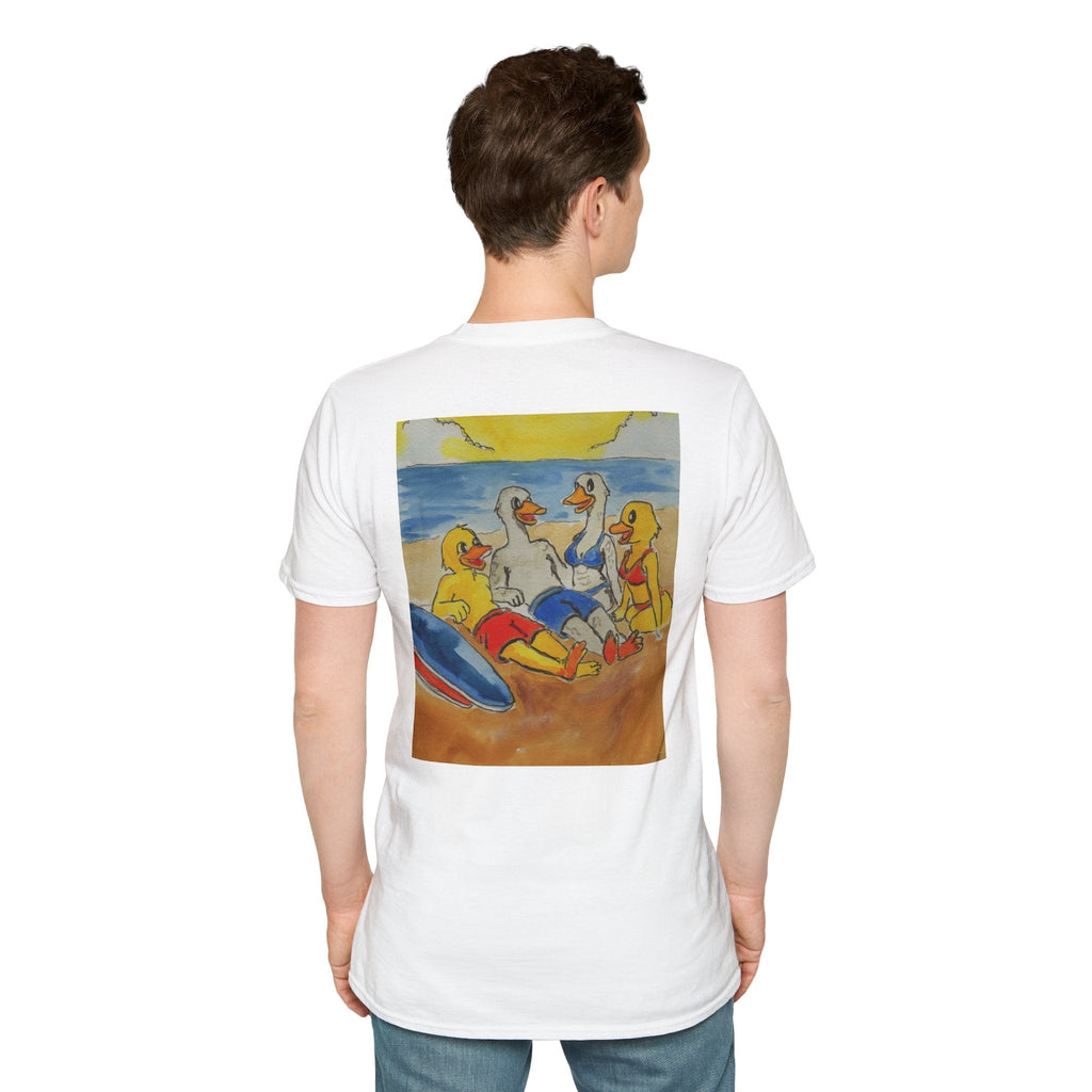 “Beach Day – Robert & Crew” Premium Tee T-Shirt hand painted duck art card, collectible mini art, travel souvenir, cruise gift idea - The Duck & Compass Society