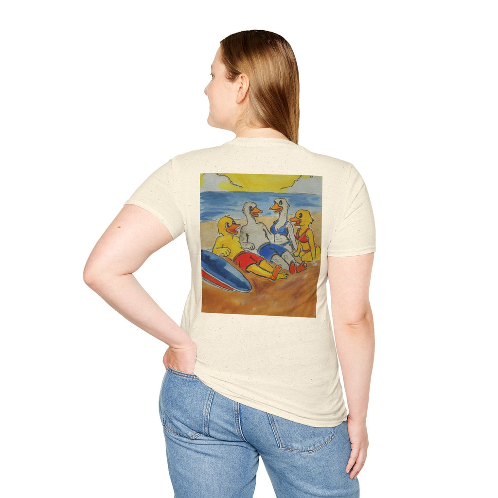 “Beach Day – Robert & Crew” Premium Tee T-Shirt hand painted duck art card, collectible mini art, travel souvenir, cruise gift idea - The Duck & Compass Society