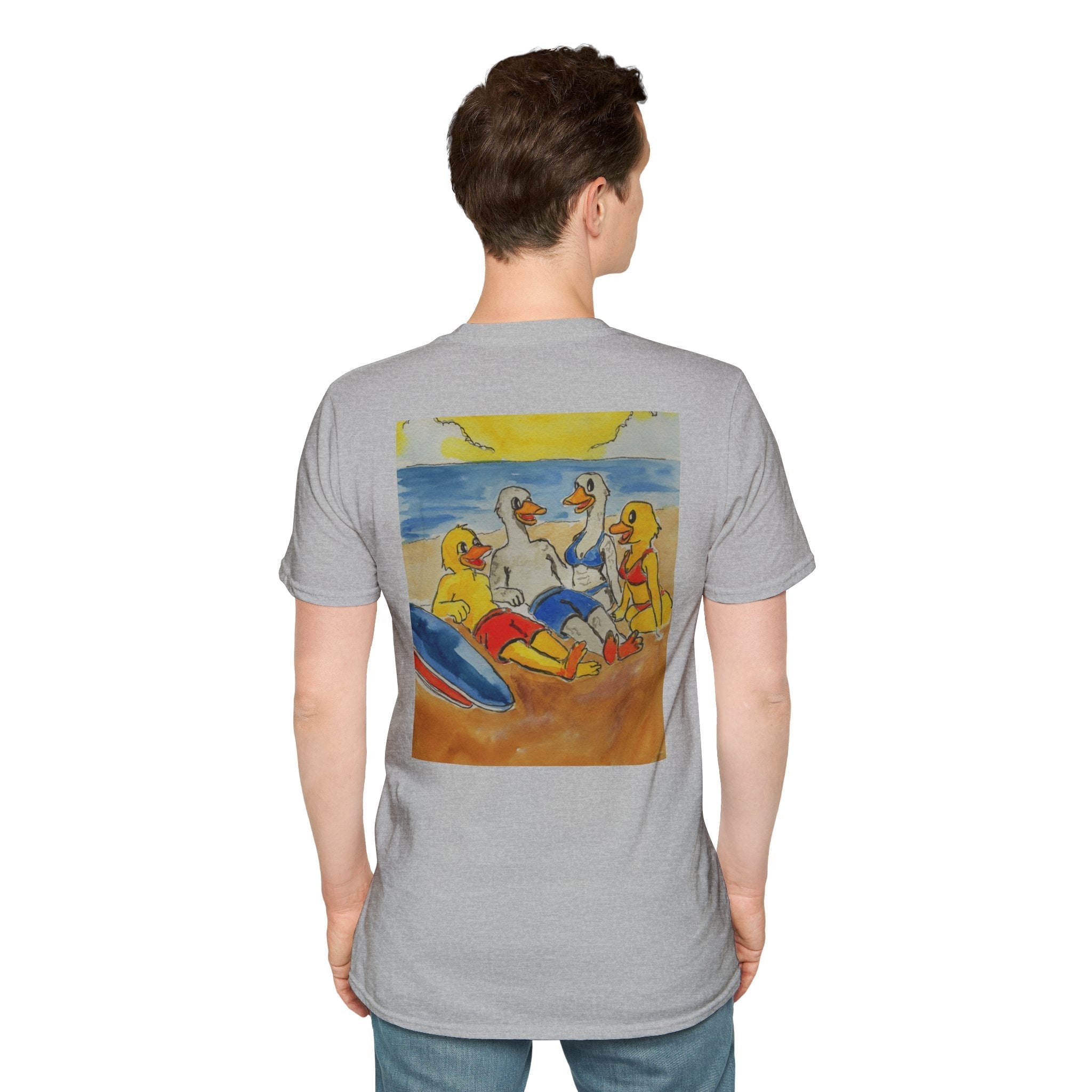 “Beach Day – Robert & Crew” Premium Tee T-Shirt hand painted duck art card, collectible mini art, travel souvenir, cruise gift idea - The Duck & Compass Society