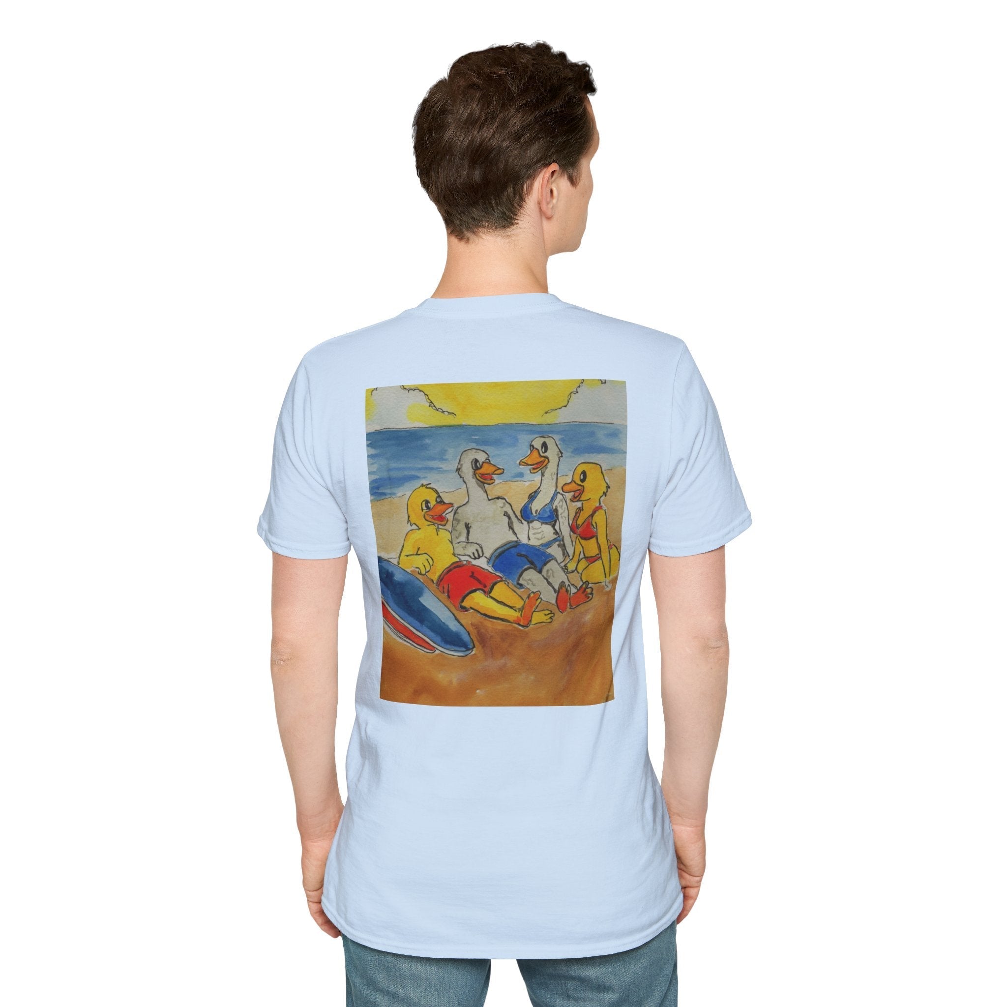 “Beach Day – Robert & Crew” Premium Tee T-Shirt hand painted duck art card, collectible mini art, travel souvenir, cruise gift idea - The Duck & Compass Society