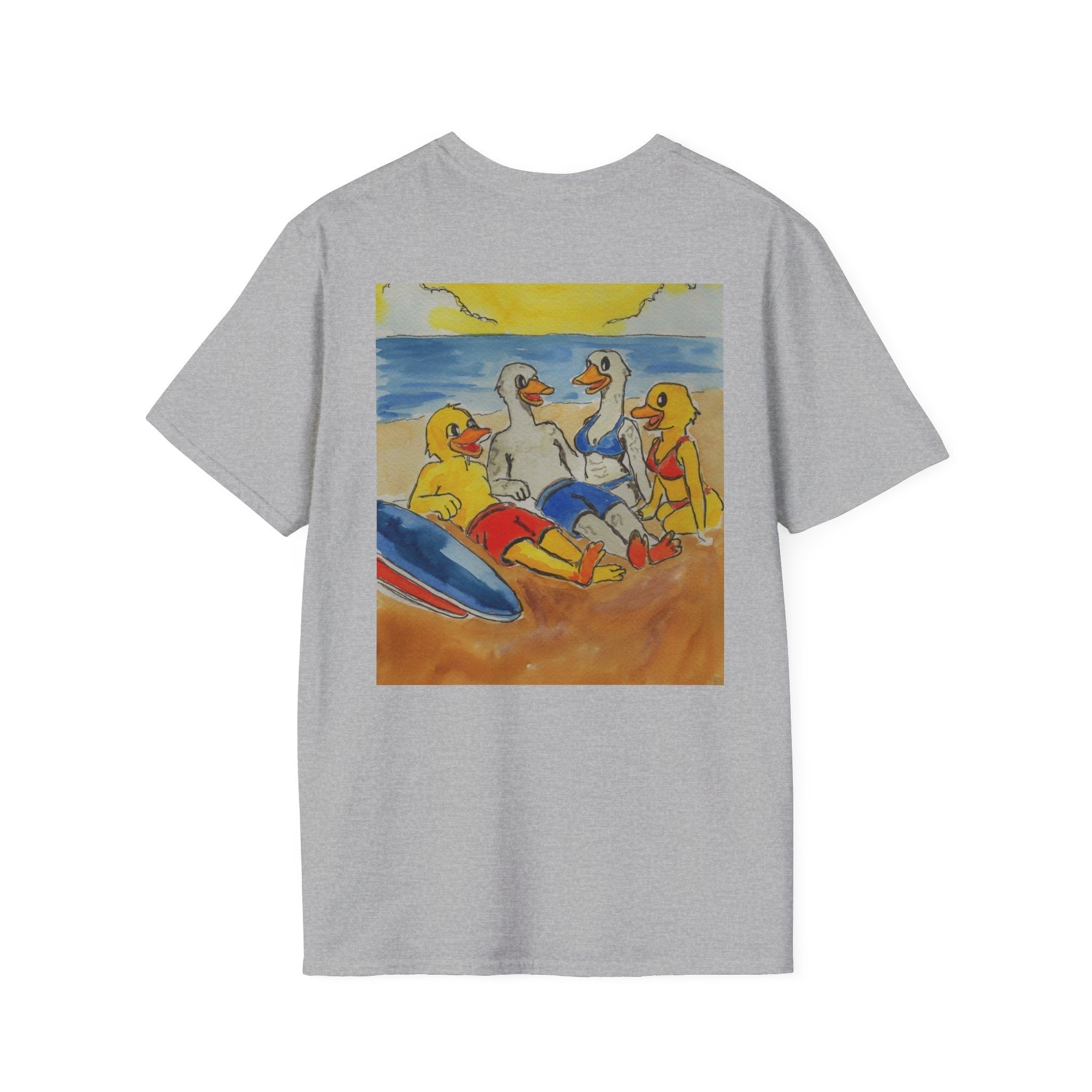 “Beach Day – Robert & Crew” Premium Tee T-Shirt hand painted duck art card, collectible mini art, travel souvenir, cruise gift idea - The Duck & Compass Society