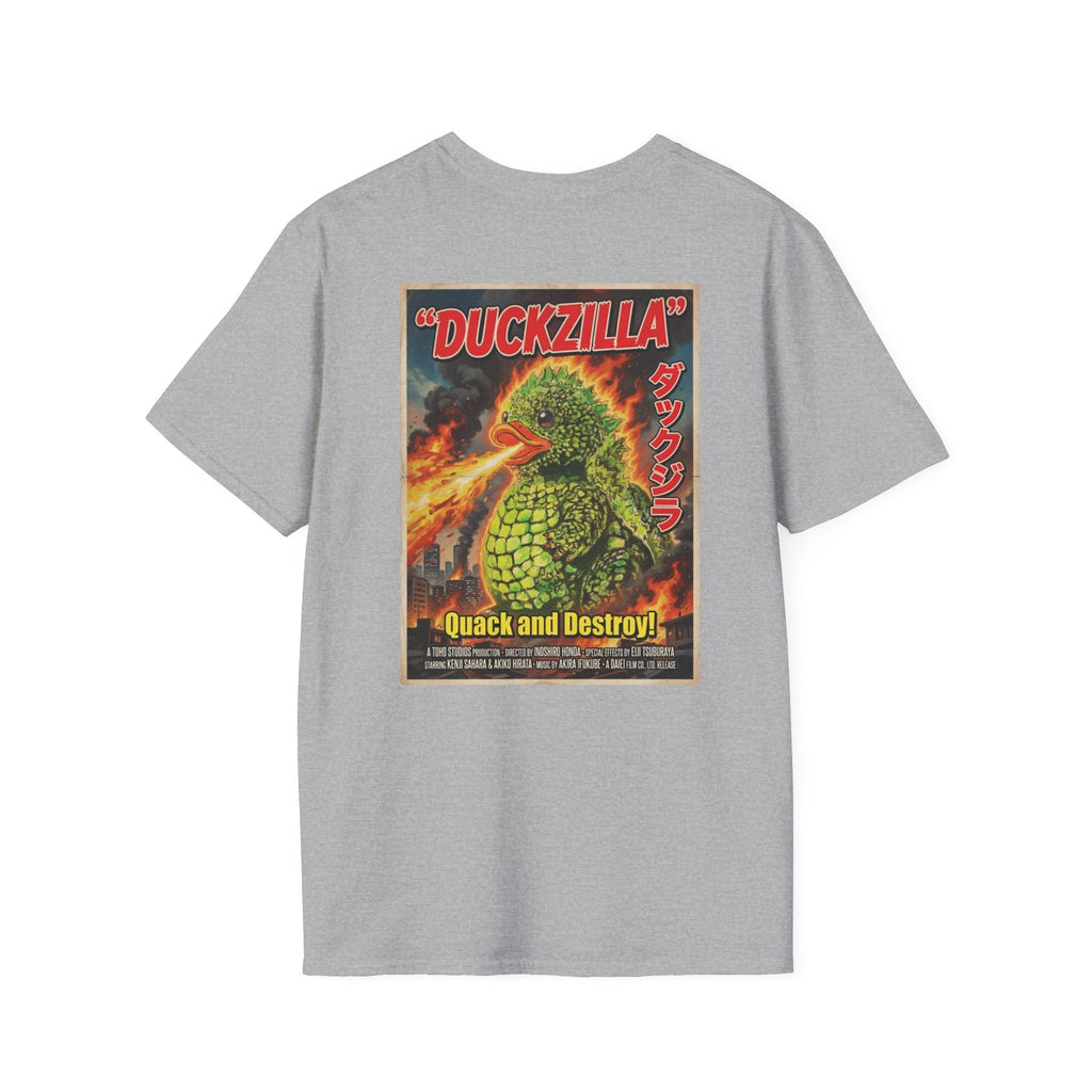 Duckzilla Retro Kaiju T-Shirt – Vintage Japanese Monster Movie Duck Graphic Tee T-Shirt hand painted duck art card, collectible mini art, travel souvenir, cruise gift idea - The Duck & Compass Society