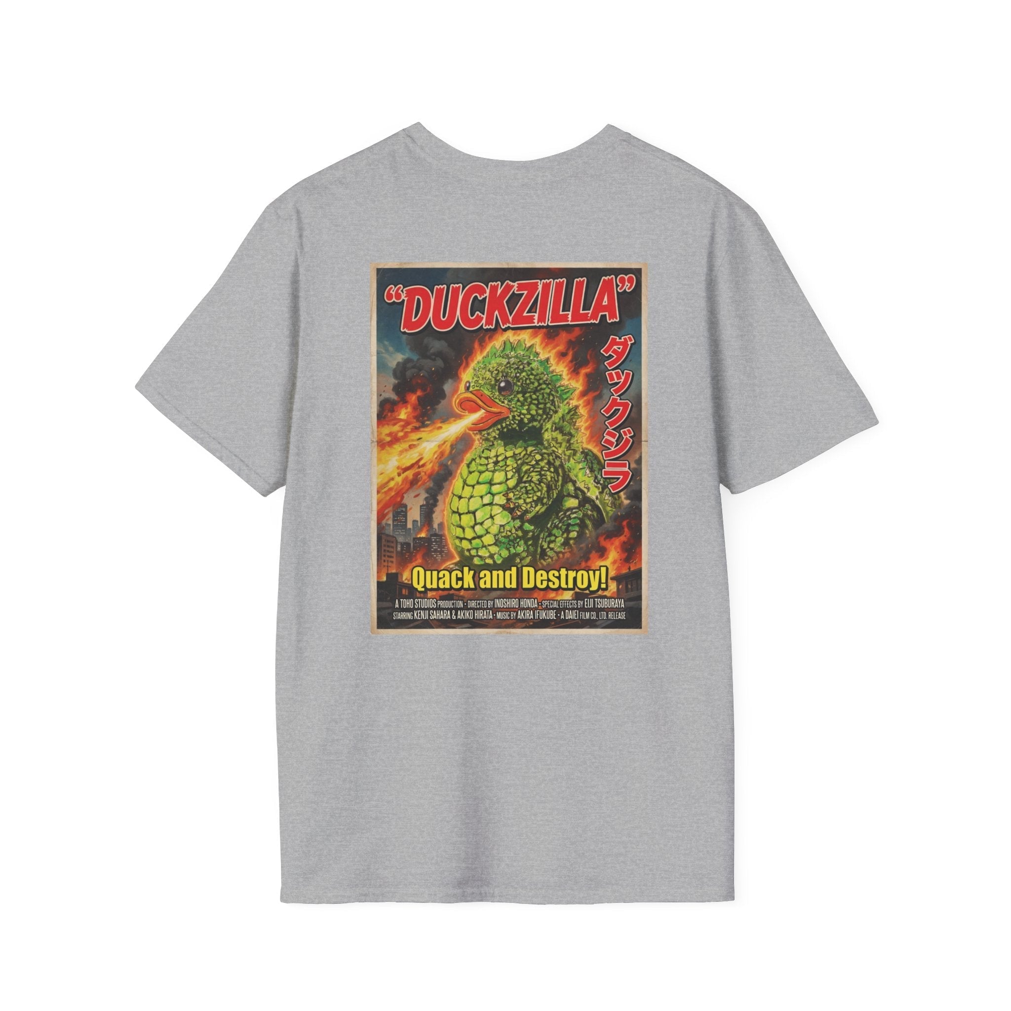 Duckzilla Retro Kaiju T-Shirt – Vintage Japanese Monster Movie Duck Graphic Tee T-Shirt hand painted duck art card, collectible mini art, travel souvenir, cruise gift idea - The Duck & Compass Society