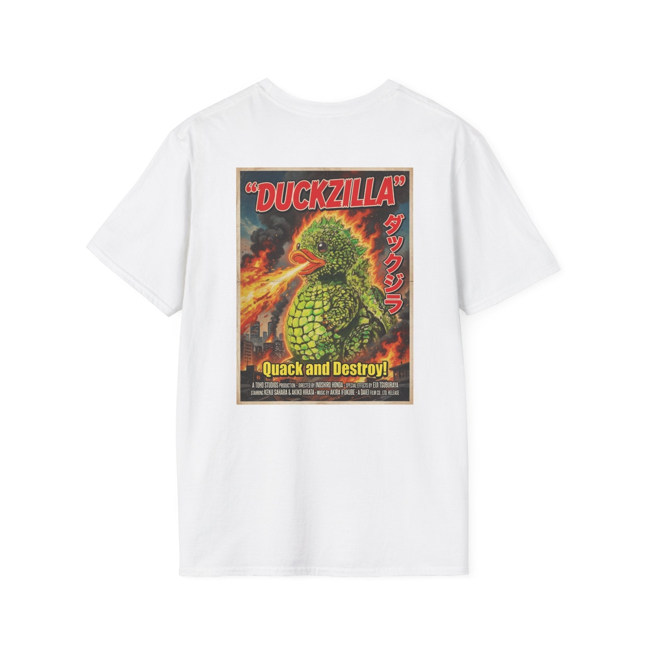 Duckzilla Retro Kaiju T-Shirt – Vintage Japanese Monster Movie Duck Graphic Tee T-Shirt hand painted duck art card, collectible mini art, travel souvenir, cruise gift idea - The Duck & Compass Society