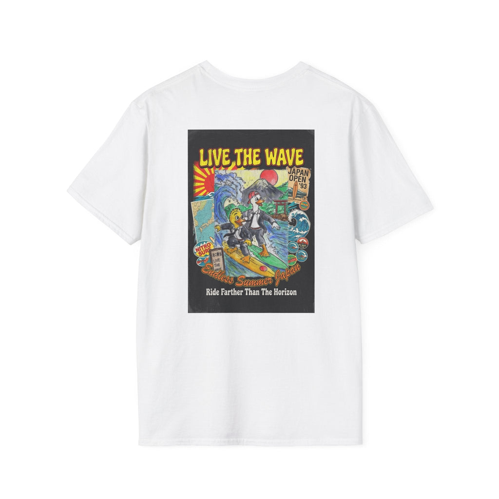 Live The Wave – Endless Summer Japan Surf T-Shirt | Official Bruce Brown Films Adventure Tee T-Shirt hand painted duck art card, collectible mini art, travel souvenir, cruise gift idea - The Duck & Compass Society