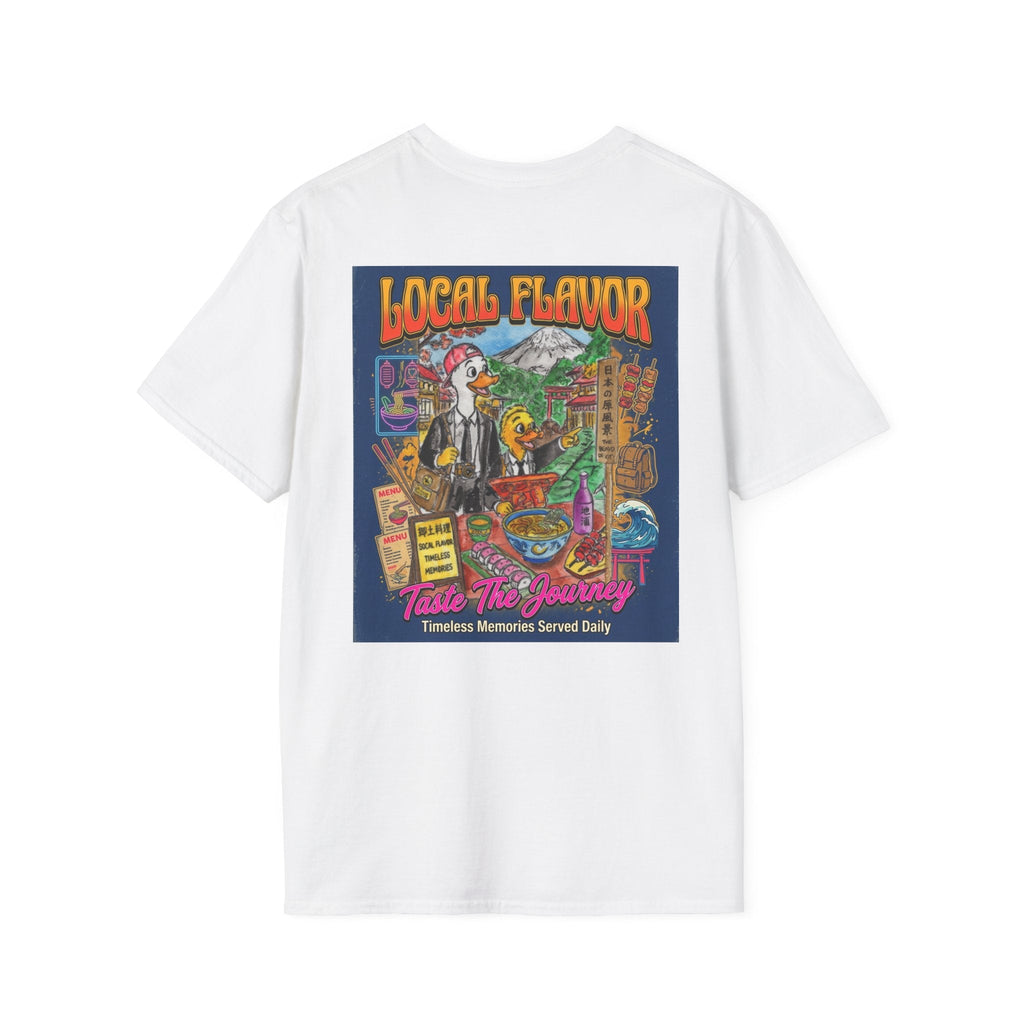 Local Flavor – Endless Summer Japan Food & Travel T-Shirt | Official Bruce Brown Films Adventure Tee T-Shirt hand painted duck art card, collectible mini art, travel souvenir, cruise gift idea - The Duck & Compass Society