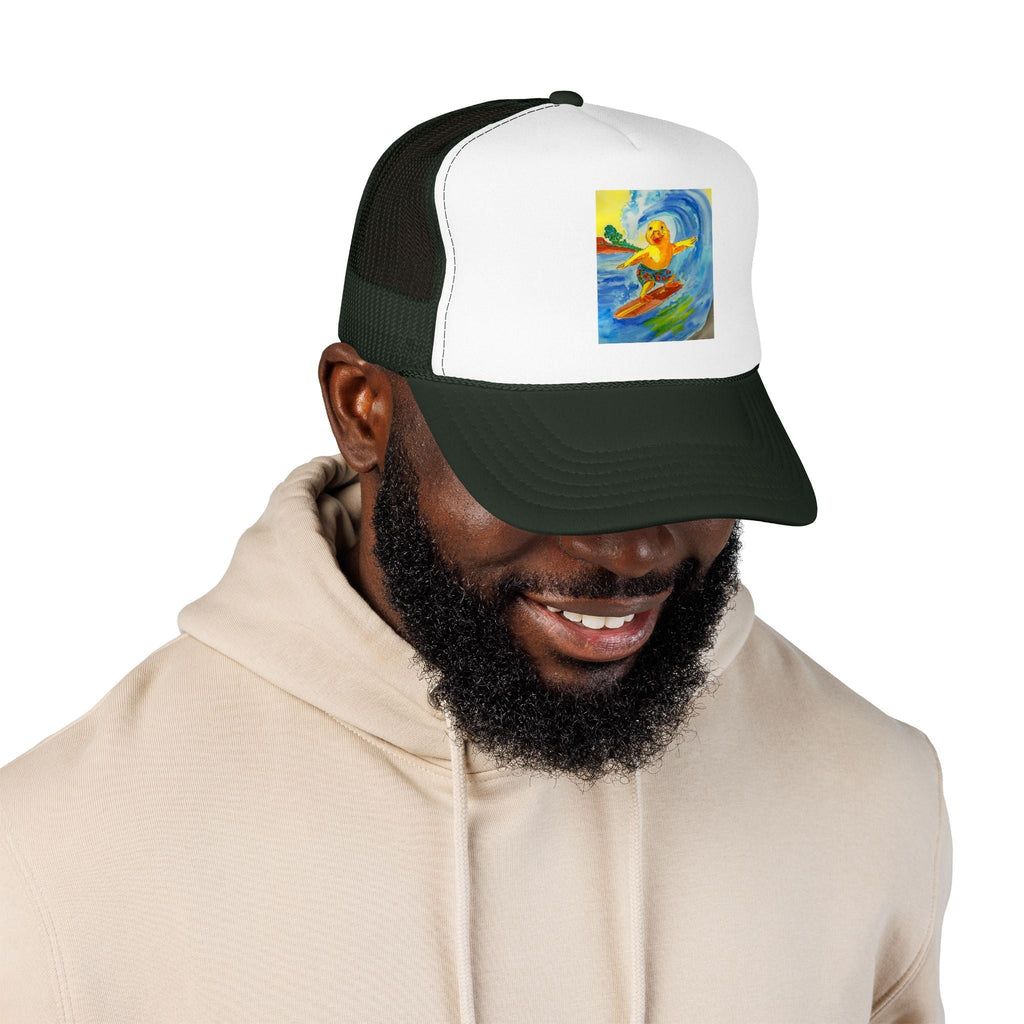 Robert Tubed Trucker Hat Hats hand painted duck art card, collectible mini art, travel souvenir, cruise gift idea - The Duck & Compass Society