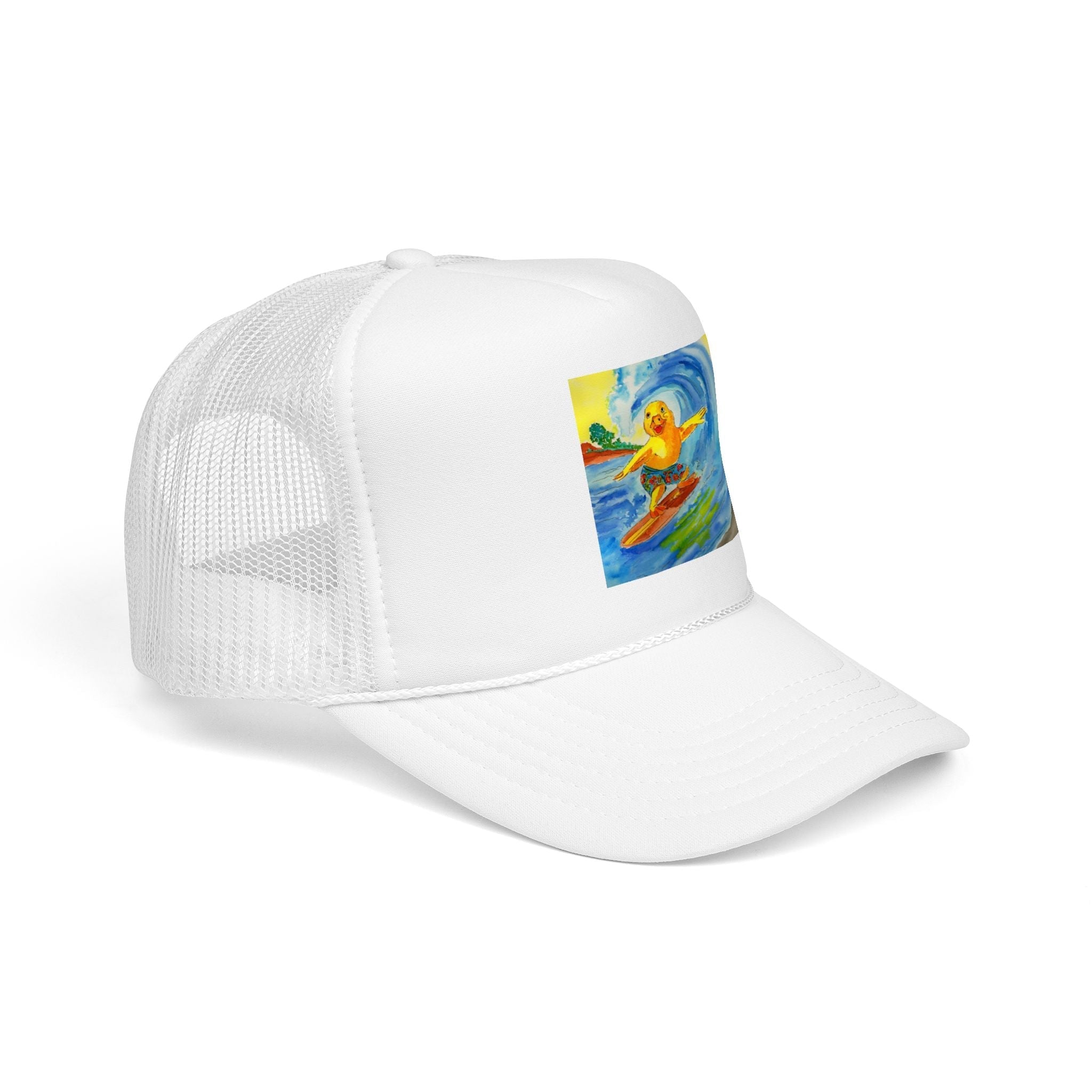 Robert Tubed Trucker Hat Hats hand painted duck art card, collectible mini art, travel souvenir, cruise gift idea - The Duck & Compass Society
