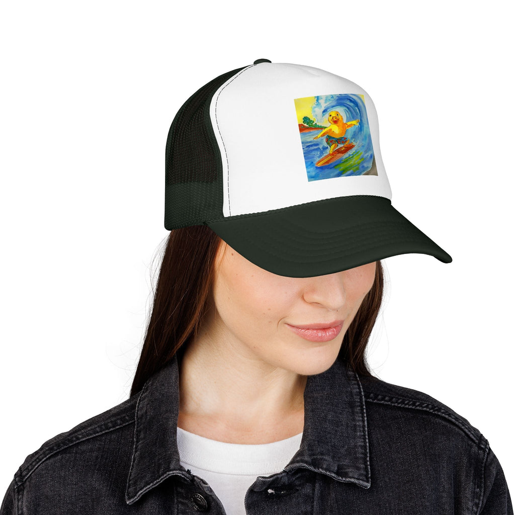 Robert Tubed Trucker Hat Hats hand painted duck art card, collectible mini art, travel souvenir, cruise gift idea - The Duck & Compass Society