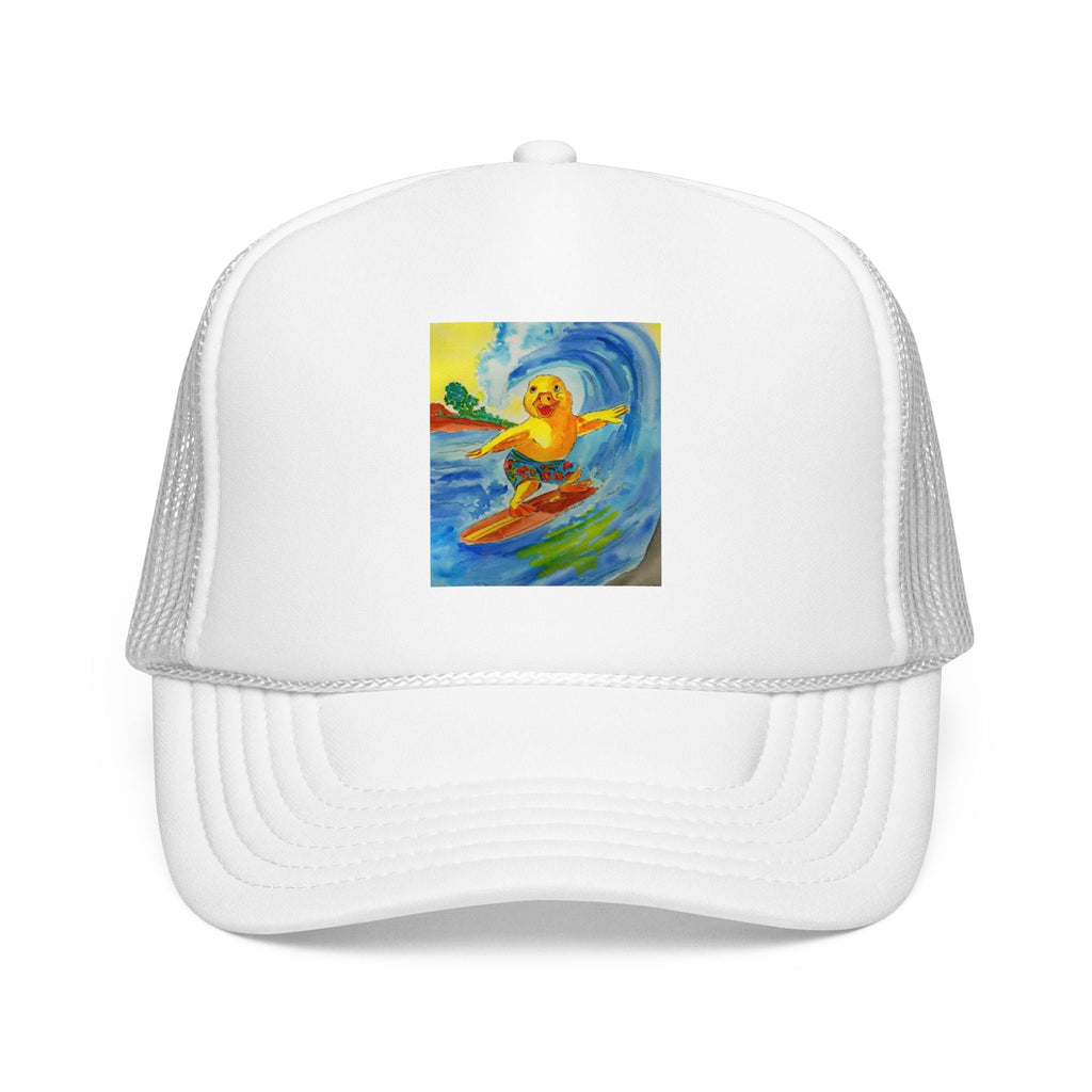Robert Tubed Trucker Hat Hats hand painted duck art card, collectible mini art, travel souvenir, cruise gift idea - The Duck & Compass Society
