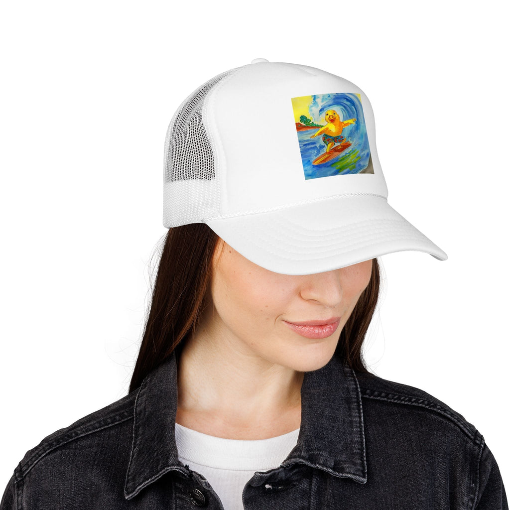 Robert Tubed Trucker Hat Hats hand painted duck art card, collectible mini art, travel souvenir, cruise gift idea - The Duck & Compass Society