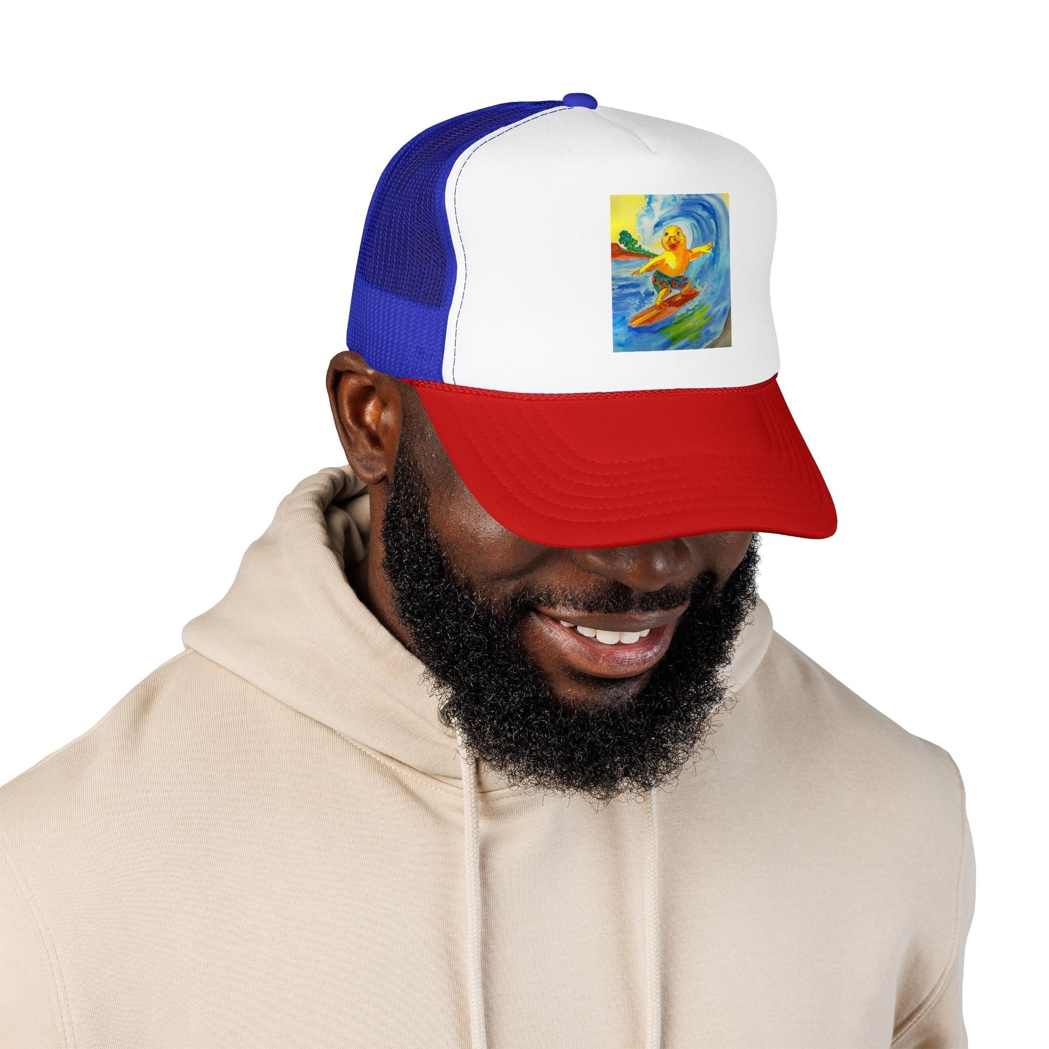 Robert Tubed Trucker Hat Hats hand painted duck art card, collectible mini art, travel souvenir, cruise gift idea - The Duck & Compass Society