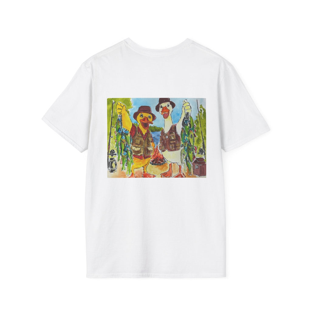 The Catch – Robert & Mike - Premium Tee T-Shirt hand painted duck art card, collectible mini art, travel souvenir, cruise gift idea - The Duck & Compass Society