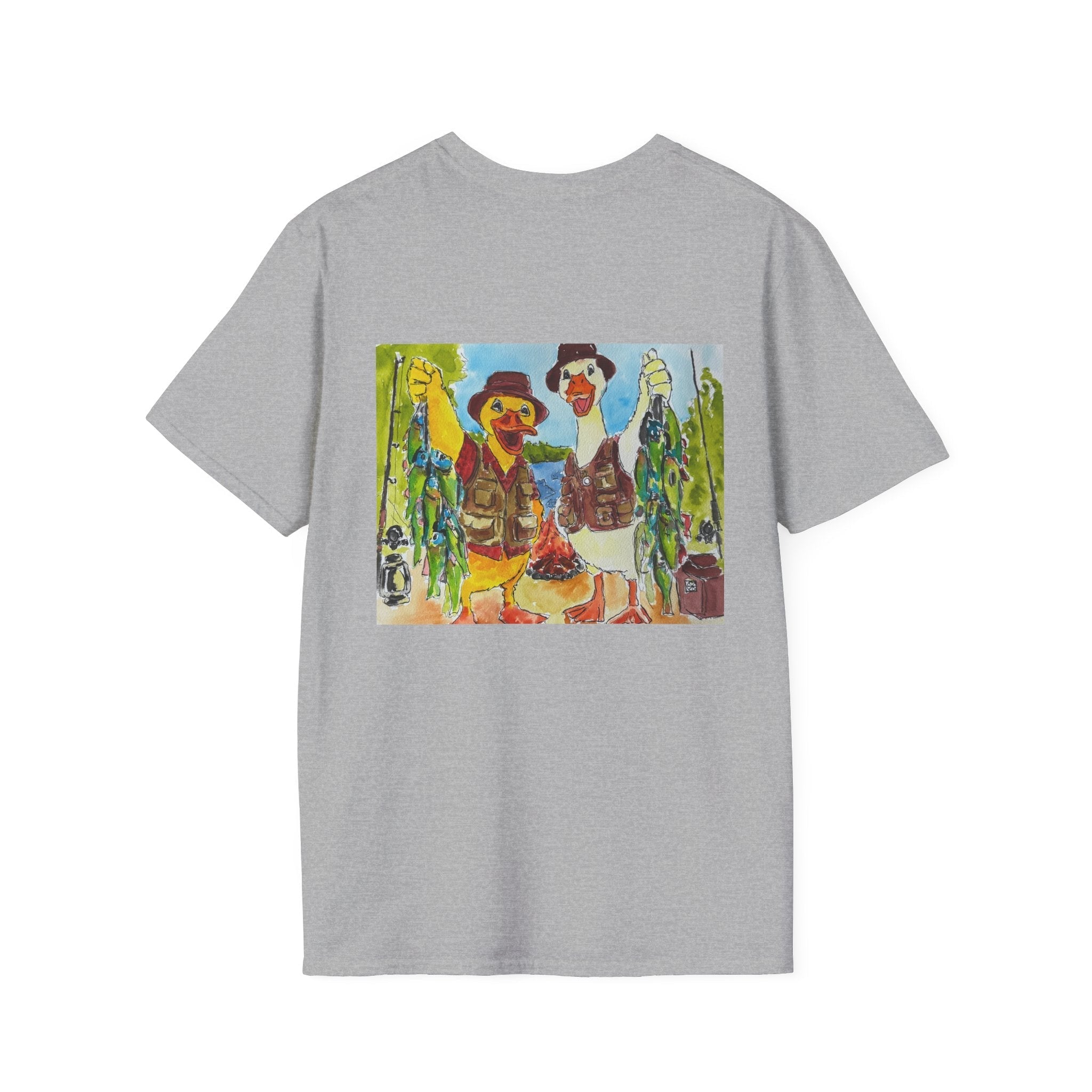 The Catch – Robert & Mike - Premium Tee T-Shirt hand painted duck art card, collectible mini art, travel souvenir, cruise gift idea - The Duck & Compass Society