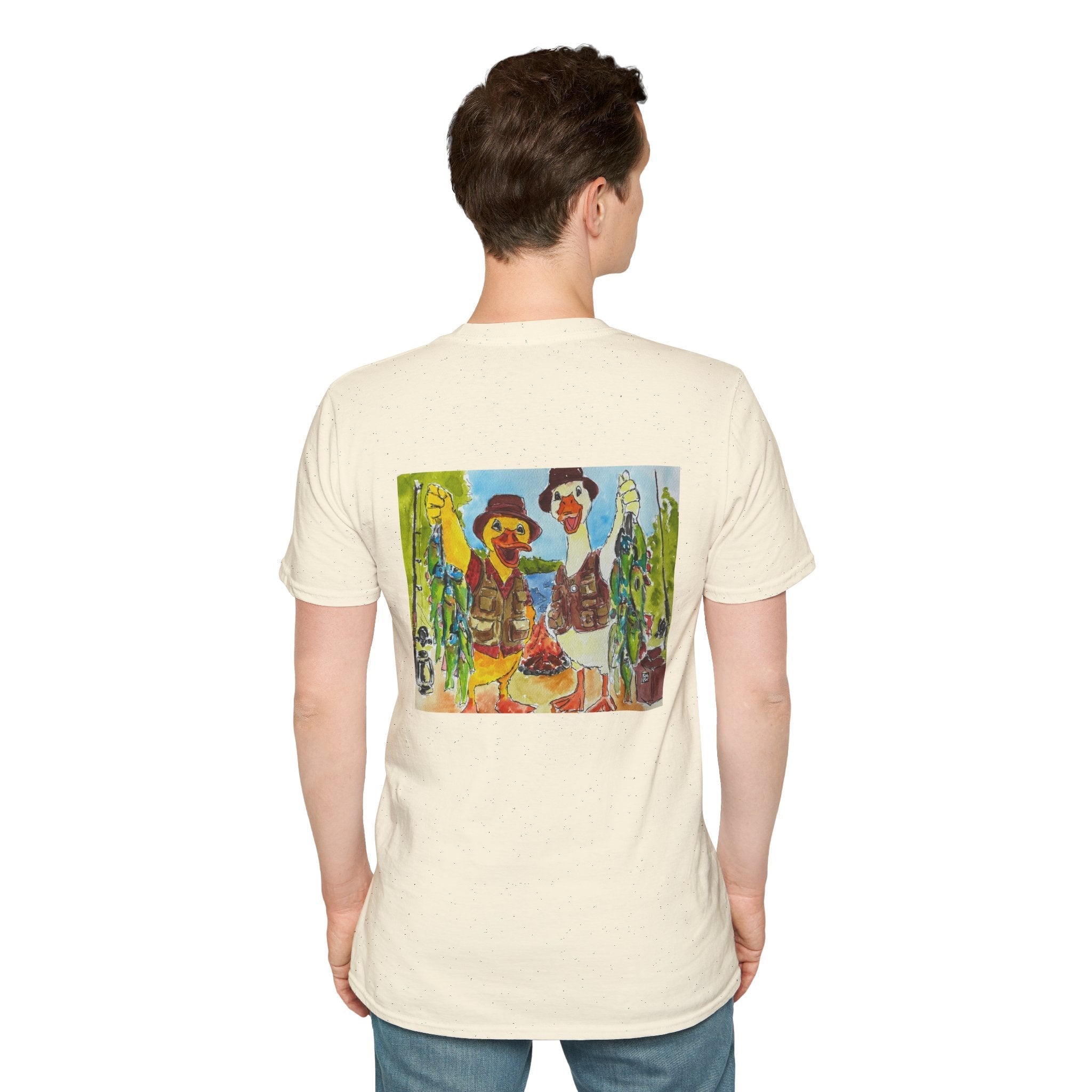 The Catch – Robert & Mike - Premium Tee T-Shirt hand painted duck art card, collectible mini art, travel souvenir, cruise gift idea - The Duck & Compass Society