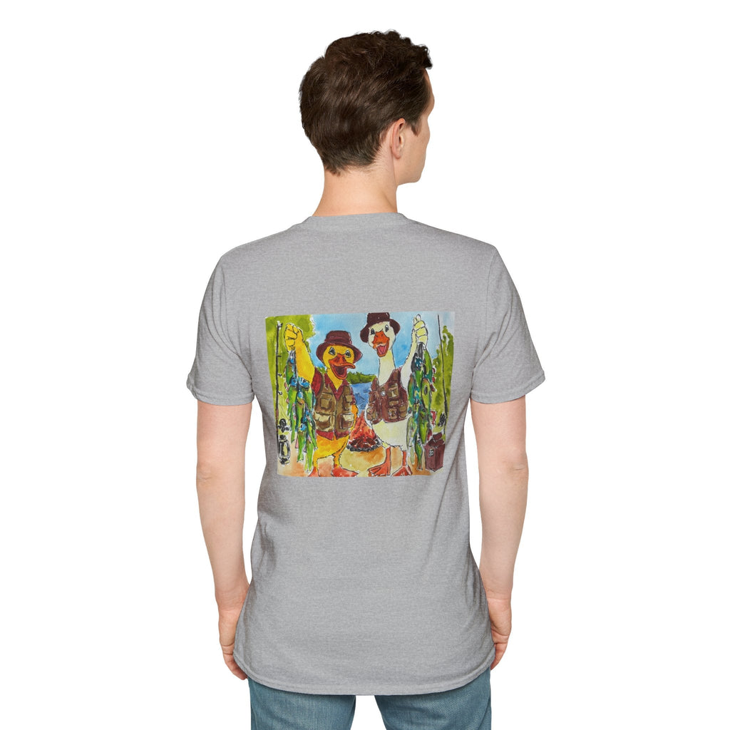 The Catch – Robert & Mike - Premium Tee T-Shirt hand painted duck art card, collectible mini art, travel souvenir, cruise gift idea - The Duck & Compass Society