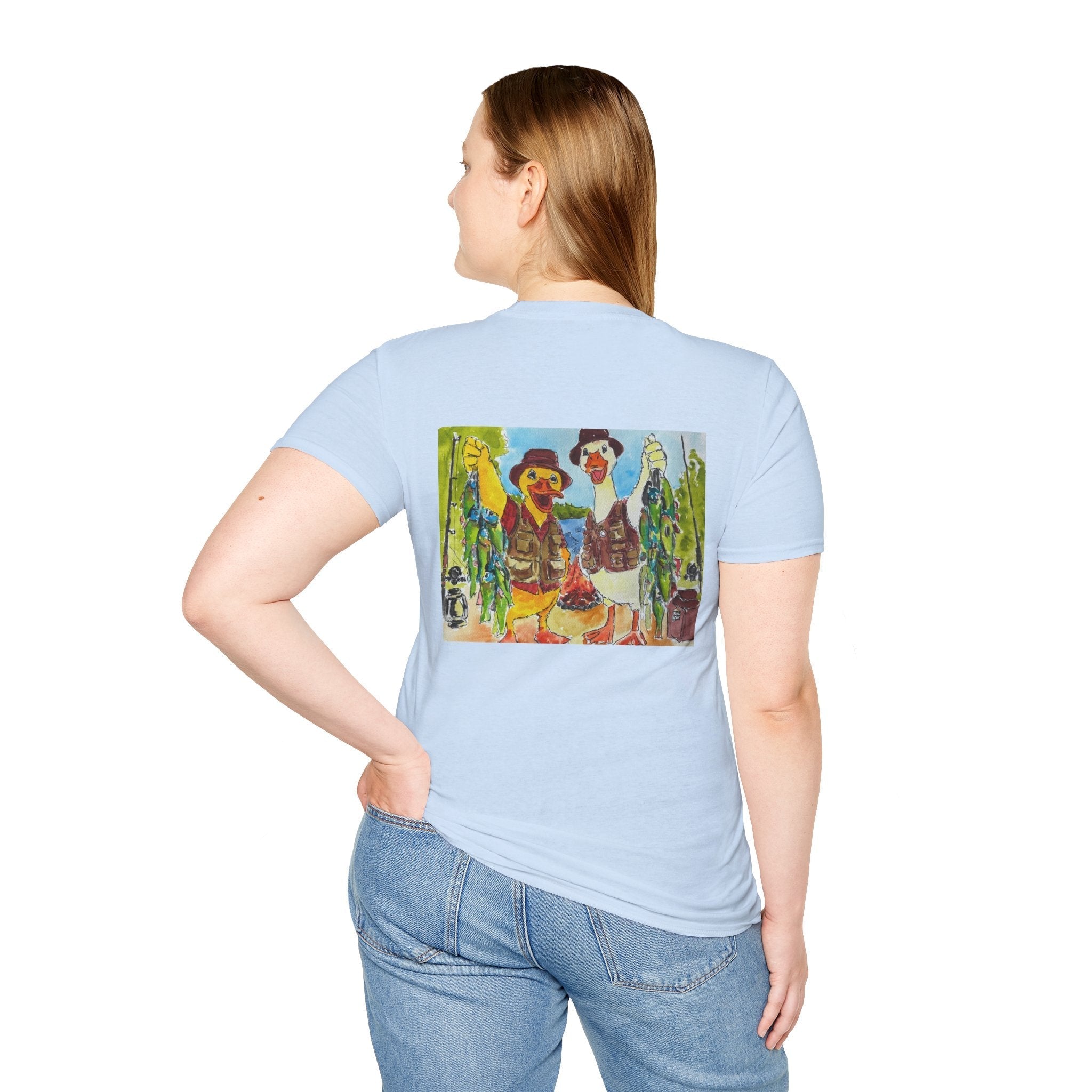 The Catch – Robert & Mike - Premium Tee T-Shirt hand painted duck art card, collectible mini art, travel souvenir, cruise gift idea - The Duck & Compass Society