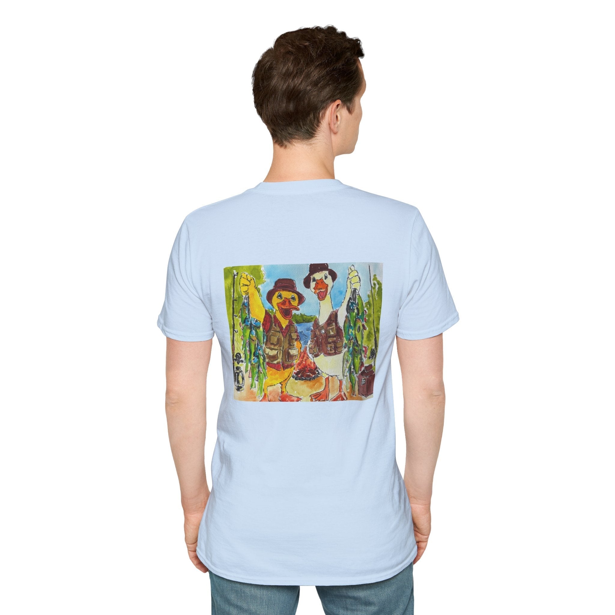 The Catch – Robert & Mike - Premium Tee T-Shirt hand painted duck art card, collectible mini art, travel souvenir, cruise gift idea - The Duck & Compass Society