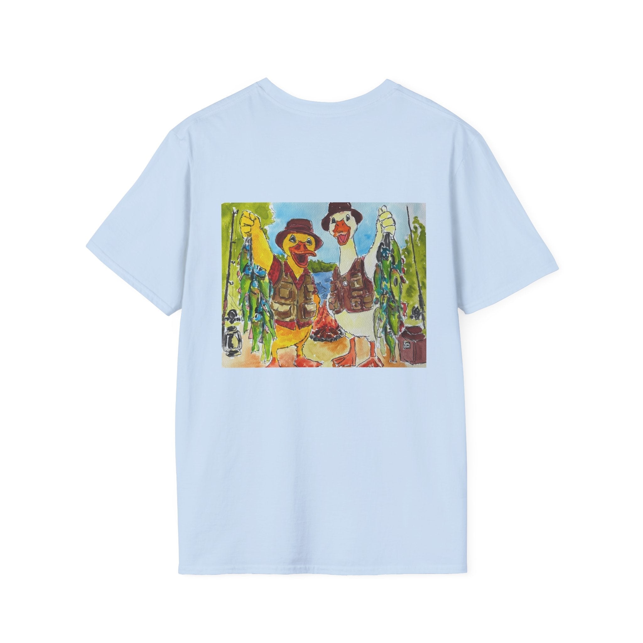 The Catch – Robert & Mike - Premium Tee T-Shirt hand painted duck art card, collectible mini art, travel souvenir, cruise gift idea - The Duck & Compass Society