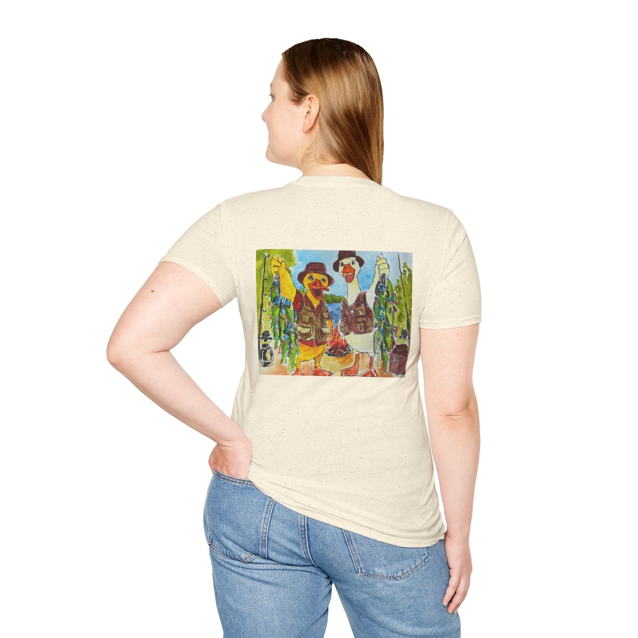 The Catch – Robert & Mike - Premium Tee T-Shirt hand painted duck art card, collectible mini art, travel souvenir, cruise gift idea - The Duck & Compass Society