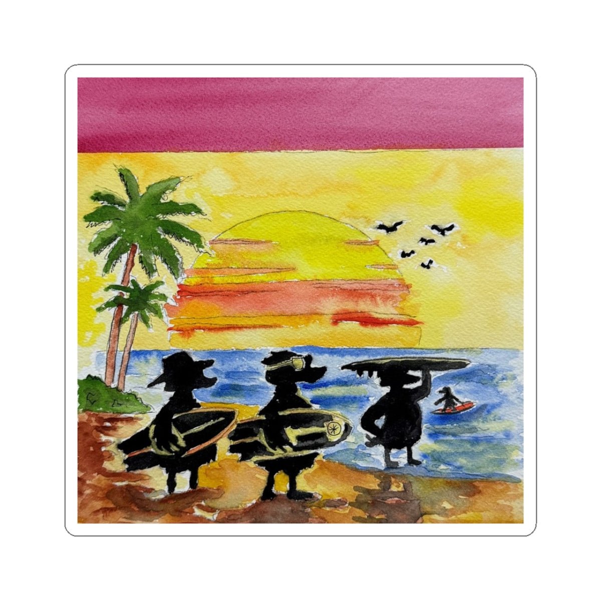 The Horizon Sticker Paper products hand painted duck art card, collectible mini art, travel souvenir, cruise gift idea - The Duck & Compass Society