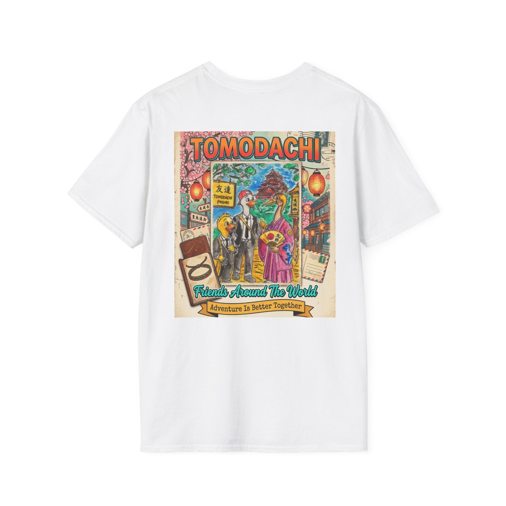 Tomodachi – Friends Around The World | Endless Summer Japan T-Shirt | Official Bruce Brown Films Tee T-Shirt hand painted duck art card, collectible mini art, travel souvenir, cruise gift idea - The Duck & Compass Society